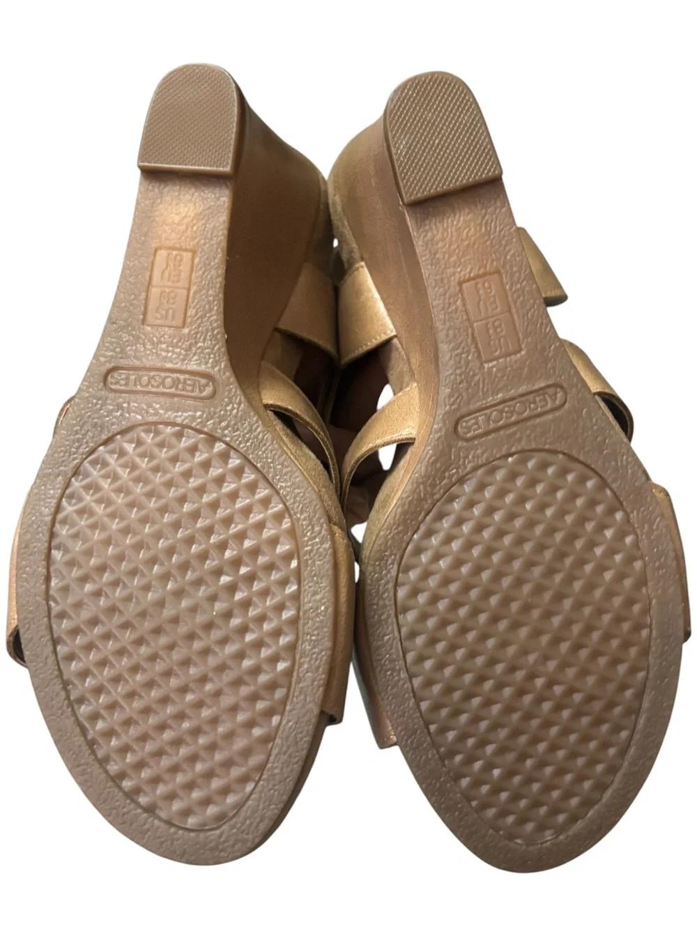 Aerosoles Tan Vegan Leather Zipper Gladiator Platform Sandals Heels Sz 8.5 Zip